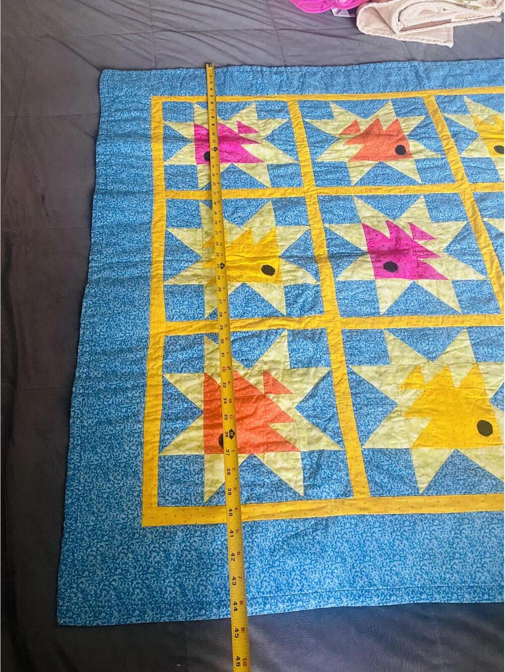 Handmade Colorful Fish Pattern Quilt Blanket - Picture 3 of 4